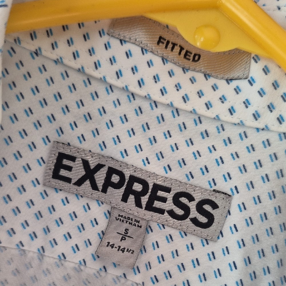 Express Men's Light Blue Patterned Button-Down Sh… - image 4